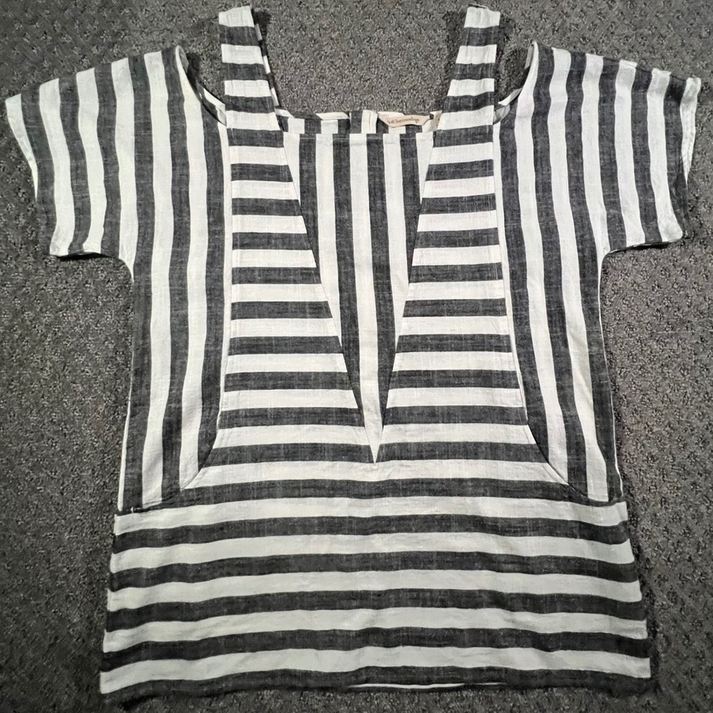 Soft Surroundings Striped Cold Shoulder Tunic Women S Black White Linen Blend
